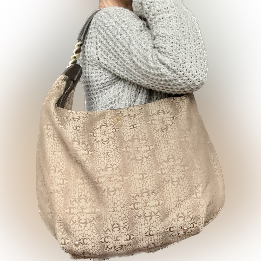 Like NEW Just Cavalli Brown Signature Canvas Chain Hobo Bag